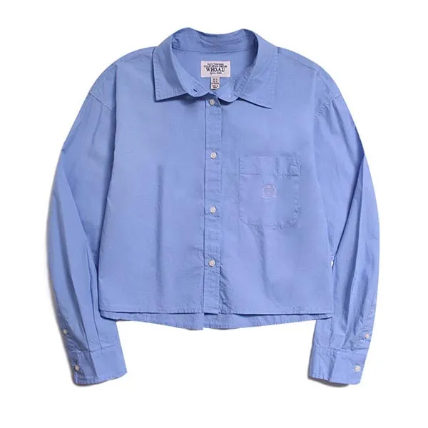 Áo Sơ Mi WHOAU WHYAD2331F Steve Crop Shirt Màu Xanh Đậm Size S