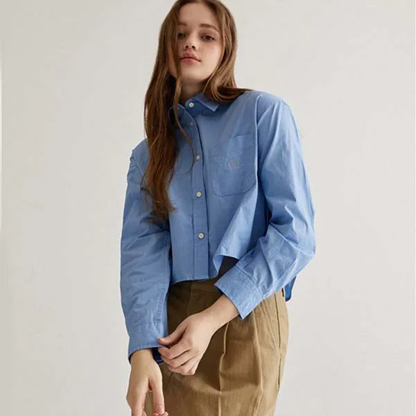 Áo Sơ Mi WHOAU WHYAD2331F Steve Crop Shirt Màu Xanh Đậm Size S