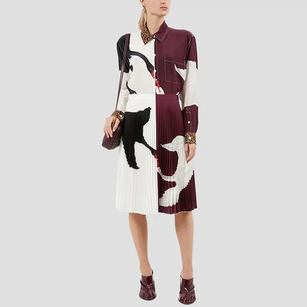 Chân Váy Burberry Rersby Swan Print Colorblock 80488261 Phối Màu