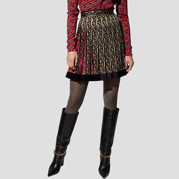 Chân Váy Versace Ladies Black/Militare La Greca Monogram Printed 1002497 1A01805 5B160 Phối Màu