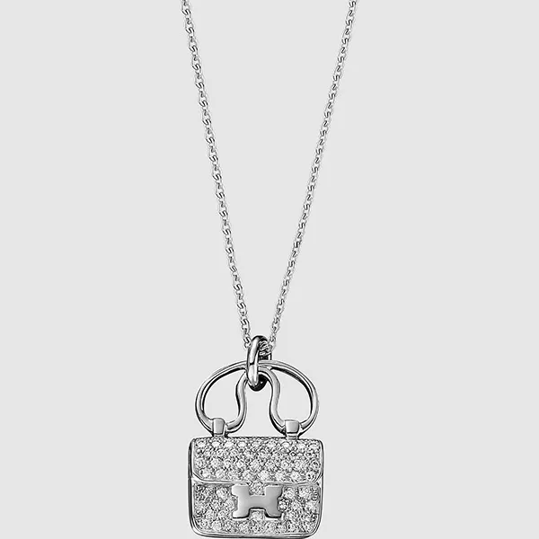 Dây Chuyền Hermès Constance Charm Diamond Pendant Necklace Màu Bạc (Chế tác) - 3