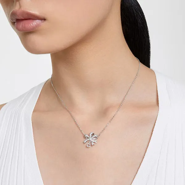 Dây Chuyền Swarovski Volta Necklacebow, Small, White, Rhodium Plated 5647583 Màu Bạc