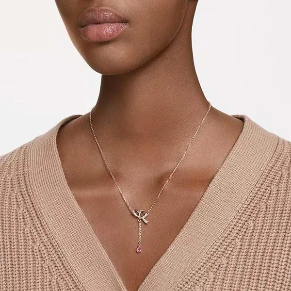 Dây Chuyền Swarovski Volta Y Pendant Bow, Pink, Rose Gold-Tone Plated 5647569 Màu Vàng Hồng