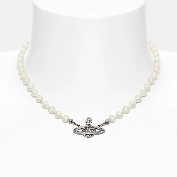 Dây Chuyền Vivienne Westwood Mini Bas Relief Pearl Choker Màu Bạc Size 39 - Trang sức - Vua Hàng Hiệu