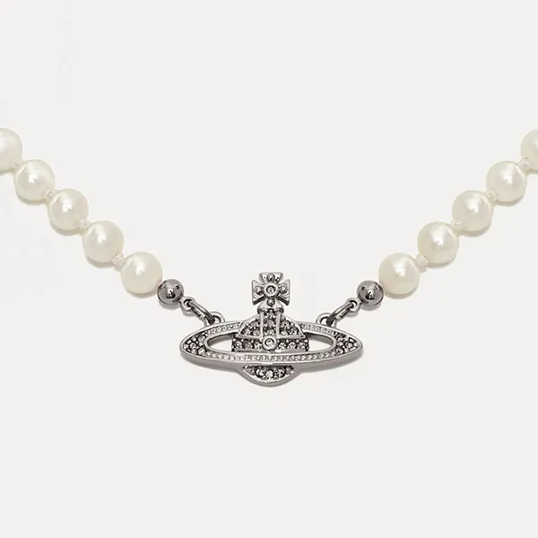 Dây Chuyền Vivienne Westwood Mini Bas Relief Pearl Choker Màu Bạc Size 39 - Trang sức - Vua Hàng Hiệu