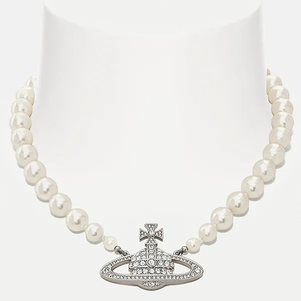 Dây Chuyền Vivienne Westwood One Row Pearl Bas Relief Choker Màu Bạc - Trang sức - Vua Hàng Hiệu