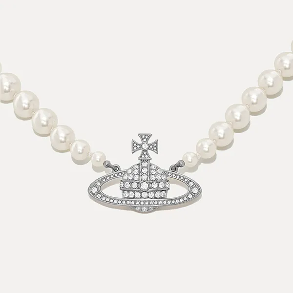 Dây Chuyền Vivienne Westwood One Row Pearl Bas Relief Choker Màu Bạc - Trang sức - Vua Hàng Hiệu