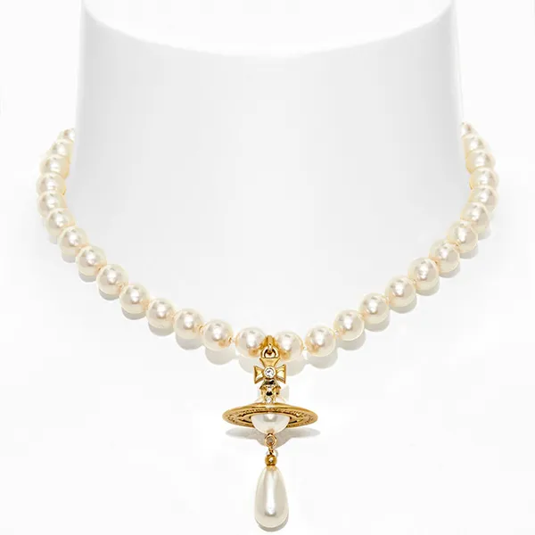 Dây Chuyền Vivienne Westwood One Row Pearl Drop Choker Màu Vàng Gold