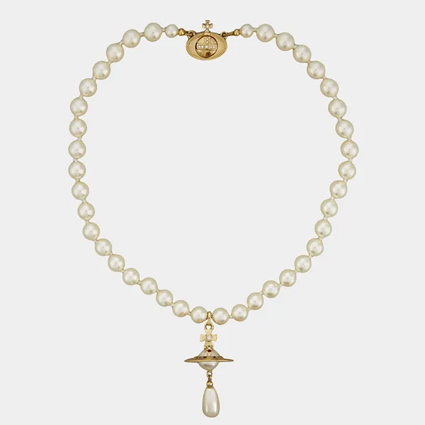 Dây Chuyền Vivienne Westwood One Row Pearl Drop Choker Màu Vàng Gold