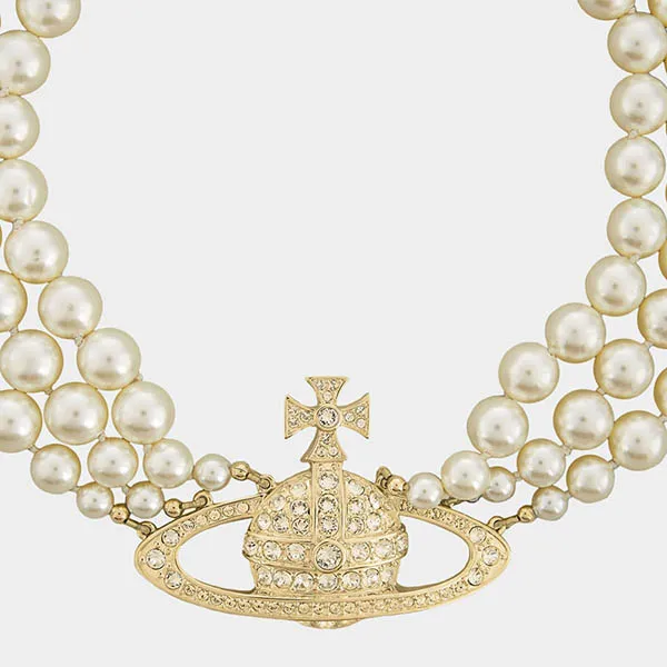 Dây Chuyền Vivienne Westwood Three Row Pearl Bas Relief Choker Gold Tone Màu Vàng Gold - Trang sức - Vua Hàng Hiệu