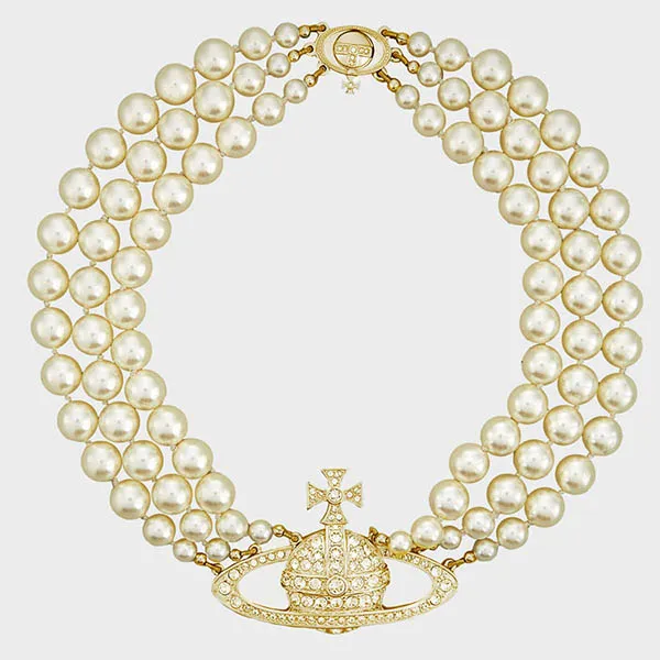 Dây Chuyền Vivienne Westwood Three Row Pearl Bas Relief Choker Gold Tone Màu Vàng Gold - Trang sức - Vua Hàng Hiệu