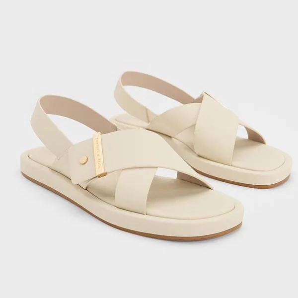 Dép Charles & Keith CNK Crossover Back Strap Sandals Chalk 70030073 Màu Trắng Đục
