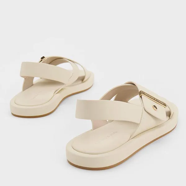 Dép Charles & Keith CNK Crossover Back Strap Sandals Chalk 70030073 Màu Trắng Đục
