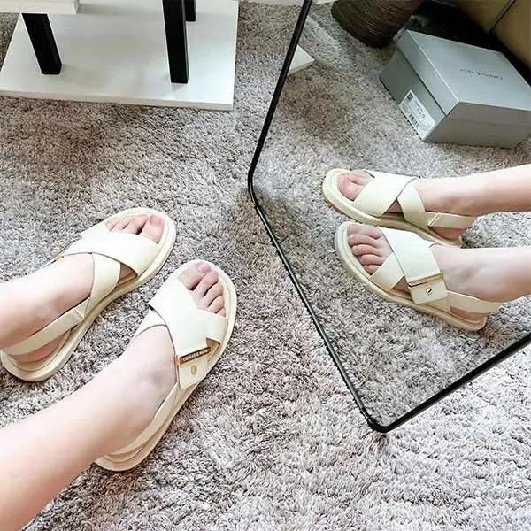 Dép Charles & Keith CNK Crossover Back Strap Sandals Chalk 70030073 Màu Trắng Đục