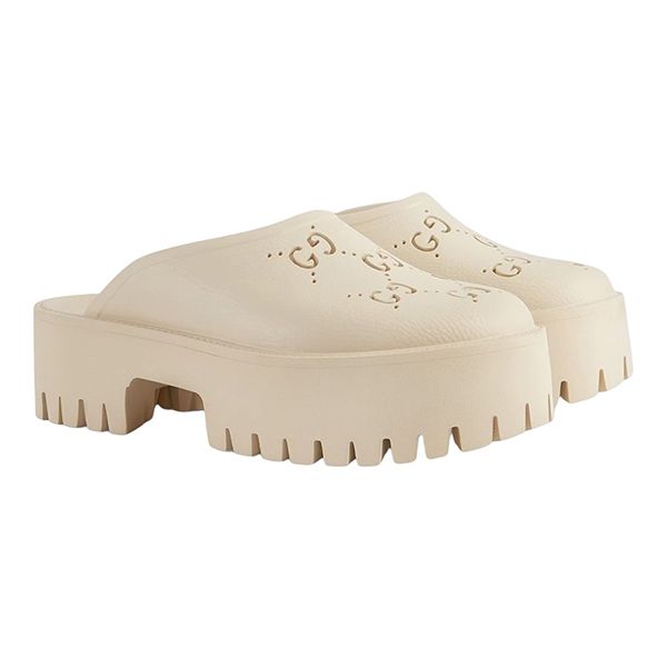 Dép Gucci Women's Platform Perforated G Sandal 663577 JFB00 9022 Màu Kem - 1