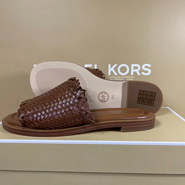 Dép Sandal Michael Kors MK Dee Woven Leather Slide Sandal Màu Nâu Size 35 - Dép - Vua Hàng Hiệu