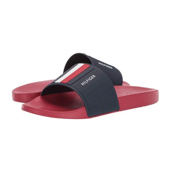 Dép Tommy Hilfiger Men's Eastern Slide Sandal Màu Đen Đỏ Size 44.5