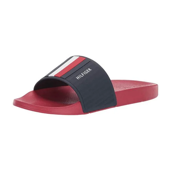 Dép Tommy Hilfiger Men's Eastern Slide Sandal Màu Đen Đỏ Size 44.5