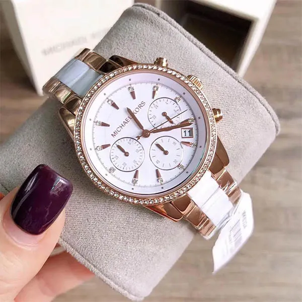 Đồng Hồ Nữ Michael Kors Chronograph Quartz MK6324 Màu Vàng - Trắng