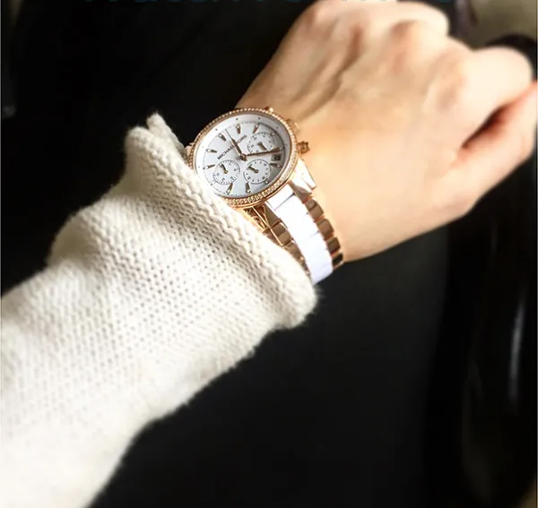 Đồng Hồ Nữ Michael Kors Chronograph Quartz MK6324 Màu Vàng - Trắng
