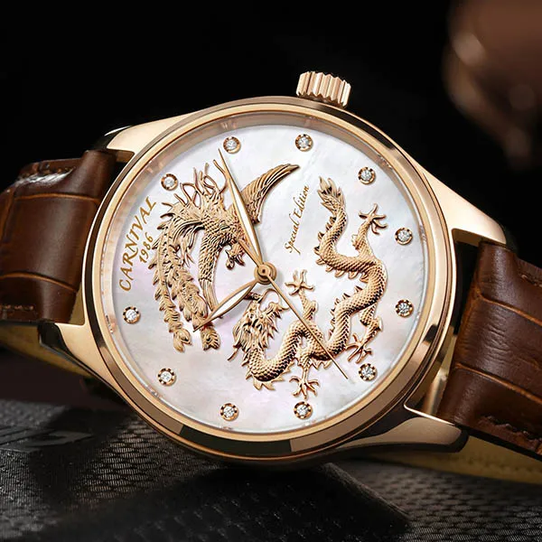 Đồng Hồ Nam I&W Carnival Case Rose Gold G79803 Automatic Phiên Bản Long Phụng Màu Nâu - Đồng hồ - Vua Hàng Hiệu