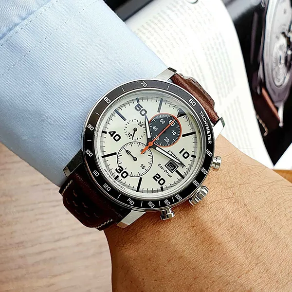 Đồng Hồ Nam Citizen CA0649-06X Eco-Drive Brycen Chronograph Màu Trắng Đen