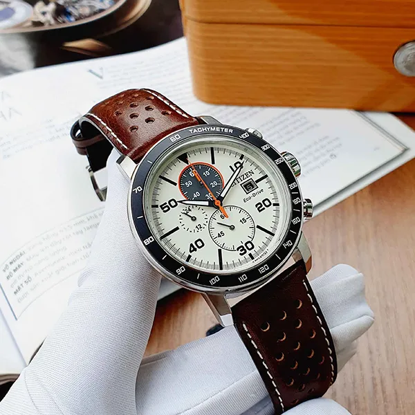 Đồng Hồ Nam Citizen CA0649-06X Eco-Drive Brycen Chronograph Màu Trắng Đen