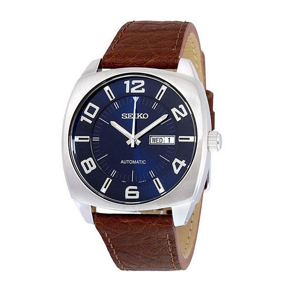 Top 65+ imagen seiko men’s blue dial brown leather strap automatic watch