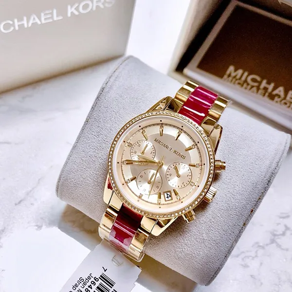 Đồng Hồ Nữ Michael Kors MK Ritz Gold Sangria MK6517 Mặt Màu Vàng Dây Demi Hồng