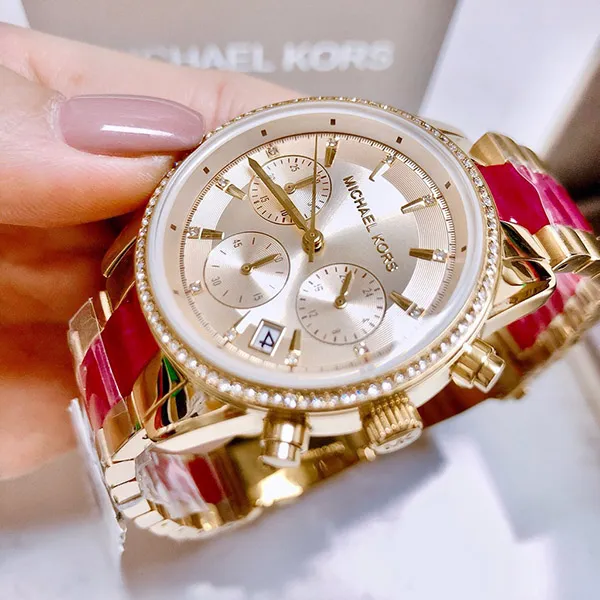 Đồng Hồ Nữ Michael Kors MK Ritz Gold Sangria MK6517 Mặt Màu Vàng Dây Demi Hồng