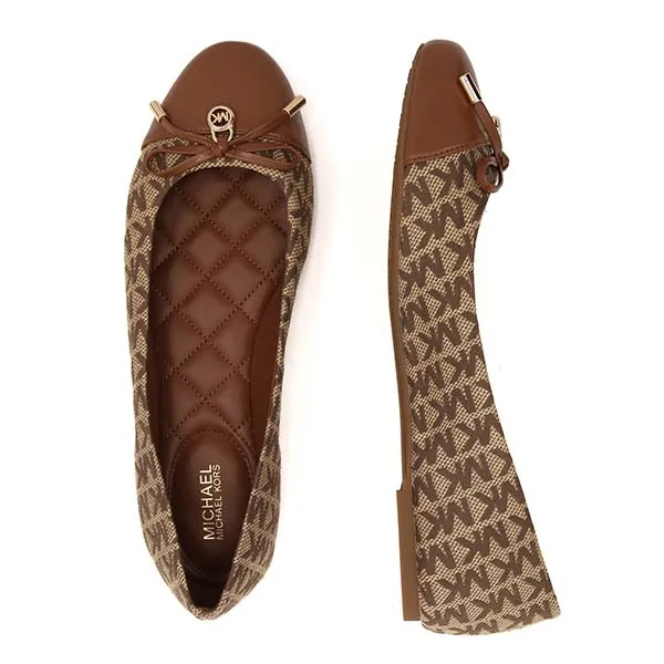 Giày Bệt Michael Kors MK Ballerina Melody Logo Allover Màu Nâu Họa Tiết