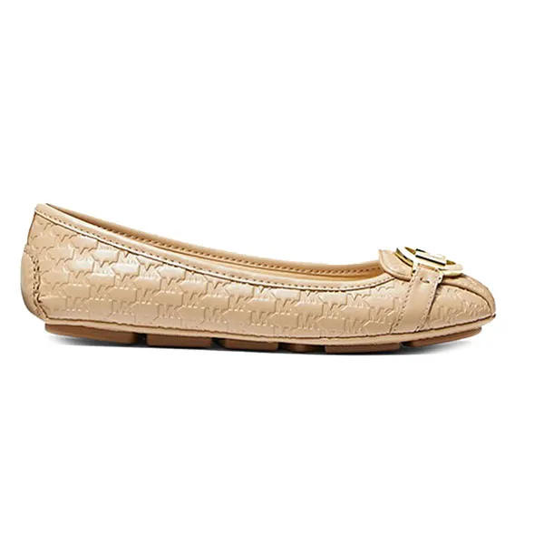 Giày Bệt Michael Kors MK Fulton Logo Embossed Faux Leather Moccasin Màu Be Size 36