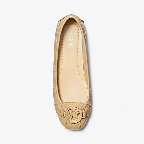 Giày Bệt Michael Kors MK Fulton Logo Embossed Faux Leather Moccasin Màu Be Size 36