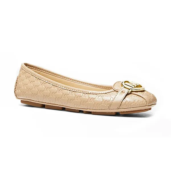 Giày Bệt Michael Kors MK Fulton Logo Embossed Faux Leather Moccasin Màu Be Size 36