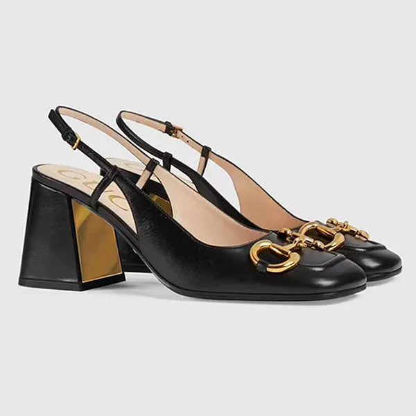 Giày Cao Gót Gucci Women's Mid-Heel Slingback With Horsebit Màu Đen Size 36