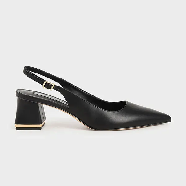 Giày Cao Gót Charles & Keith CNK Metallic Accent Slingback Pumps Black 60920255 Màu Đen Size 40