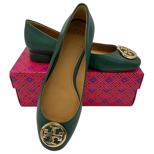 Giày Cao Gót Tory Burch Benton Ballet Nappa Leather Flats 64086 Màu Xanh Green Size 36 - Giày - Vua Hàng Hiệu