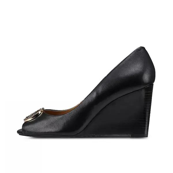 Giày Cao Gót Tory Burch Black Leather Luna Wedge Pumps 61645 Màu Đen Size 36.5 - 3