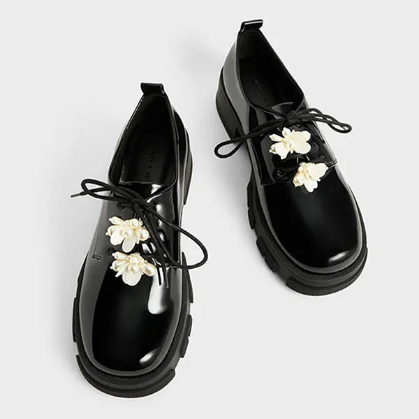 Giày Lười Charles & Keith CNK Hayden Hayden Beads Embellished Patent Oxford Black 70900324-1 Màu Đen Size 38