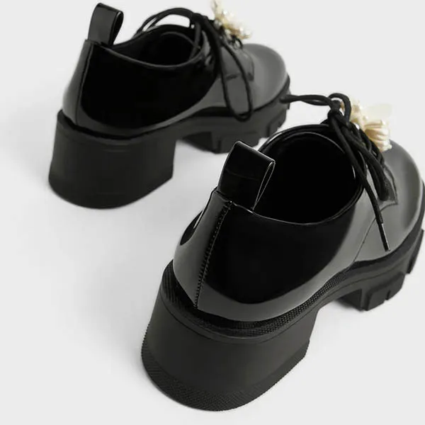 Giày Lười Charles & Keith CNK Hayden Hayden Beads Embellished Patent Oxford Black 70900324-1 Màu Đen Size 38