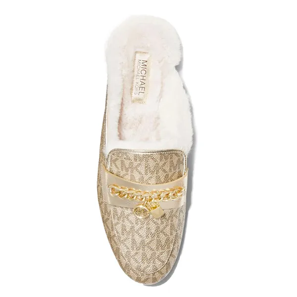 Giày Hở Gót Michael Kors MK Women's ELSA Embellished Logo and Faux Fur Mule Màu Trắng Size 38 - Giày - Vua Hàng Hiệu