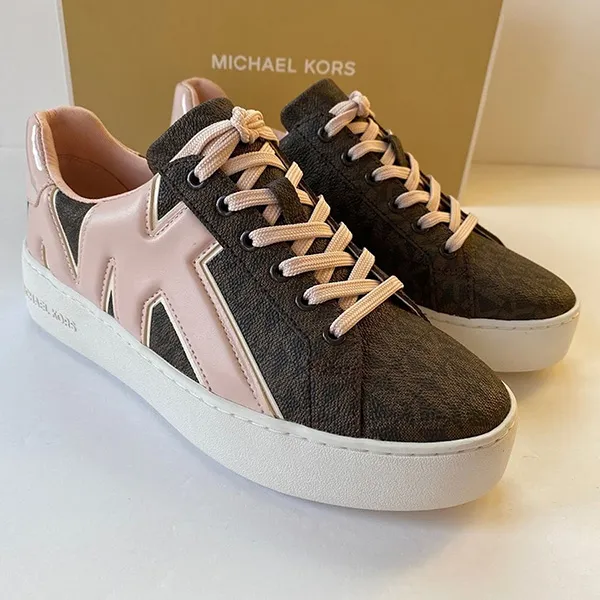 Giày sneaker Michael Kors Authentic USA cho nữ 43F0IRFP7L IRVING STRIPE  LACE UP LEATHER Size 5  35