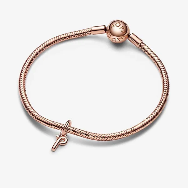 Hạt Vòng Charm Pandora 782461C01 Letter P Script Alphabet Dangle Màu Vàng Hồng