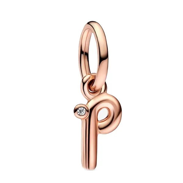 Hạt Vòng Charm Pandora 782461C01 Letter P Script Alphabet Dangle Màu Vàng Hồng