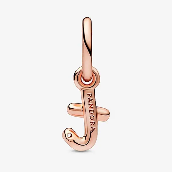 Hạt Vòng Charm Pandora 782469C01 Letter T Script Alphabet Dangle Màu Vàng Hồng