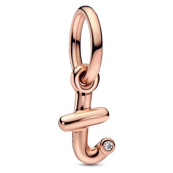 Hạt Vòng Charm Pandora 782469C01 Letter T Script Alphabet Dangle Màu Vàng Hồng