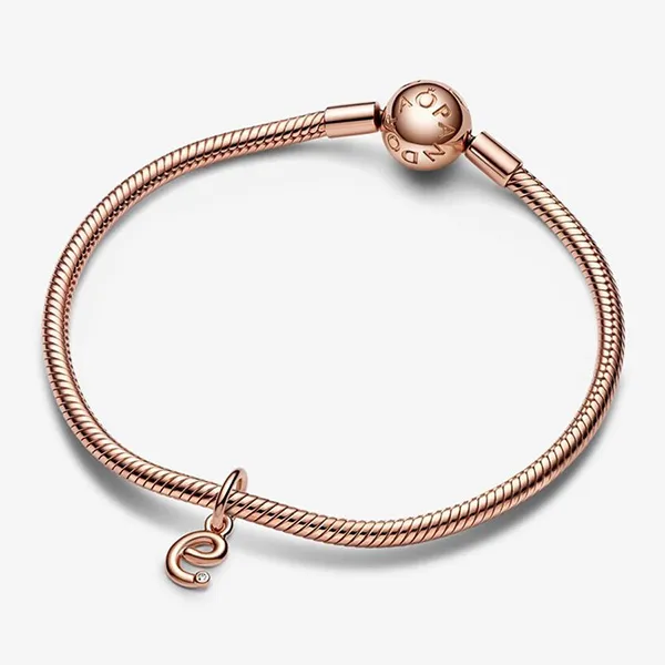 Hạt Vòng Charm Pandora Letter E Script Alphabet Dangle Charm 782463C01 Màu Vàng Hồng