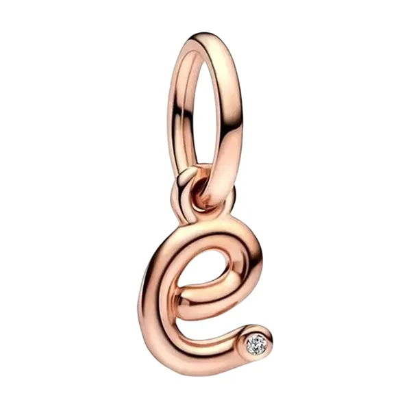 Hạt Vòng Charm Pandora Letter E Script Alphabet Dangle Charm 782463C01 Màu Vàng Hồng