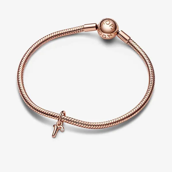Hạt Vòng Charm Pandora Letter R Script Alphabet Dangle 782477C01 Màu Vàng Hồng