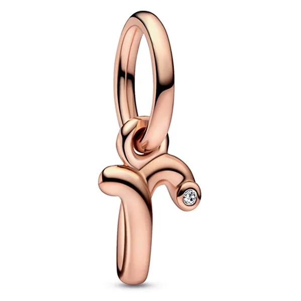 Hạt Vòng Charm Pandora Letter R Script Alphabet Dangle 782477C01 Màu Vàng Hồng